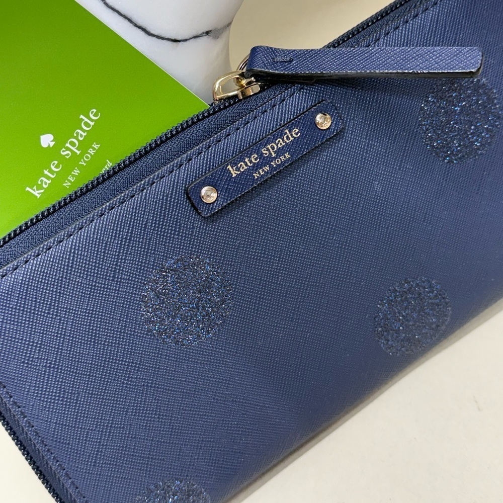 (new+tag) Kate Spade neda long wallet navy polka dots classic - Picture 3 of 12